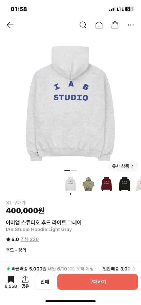 IAB Studio フーディー ライト グレー