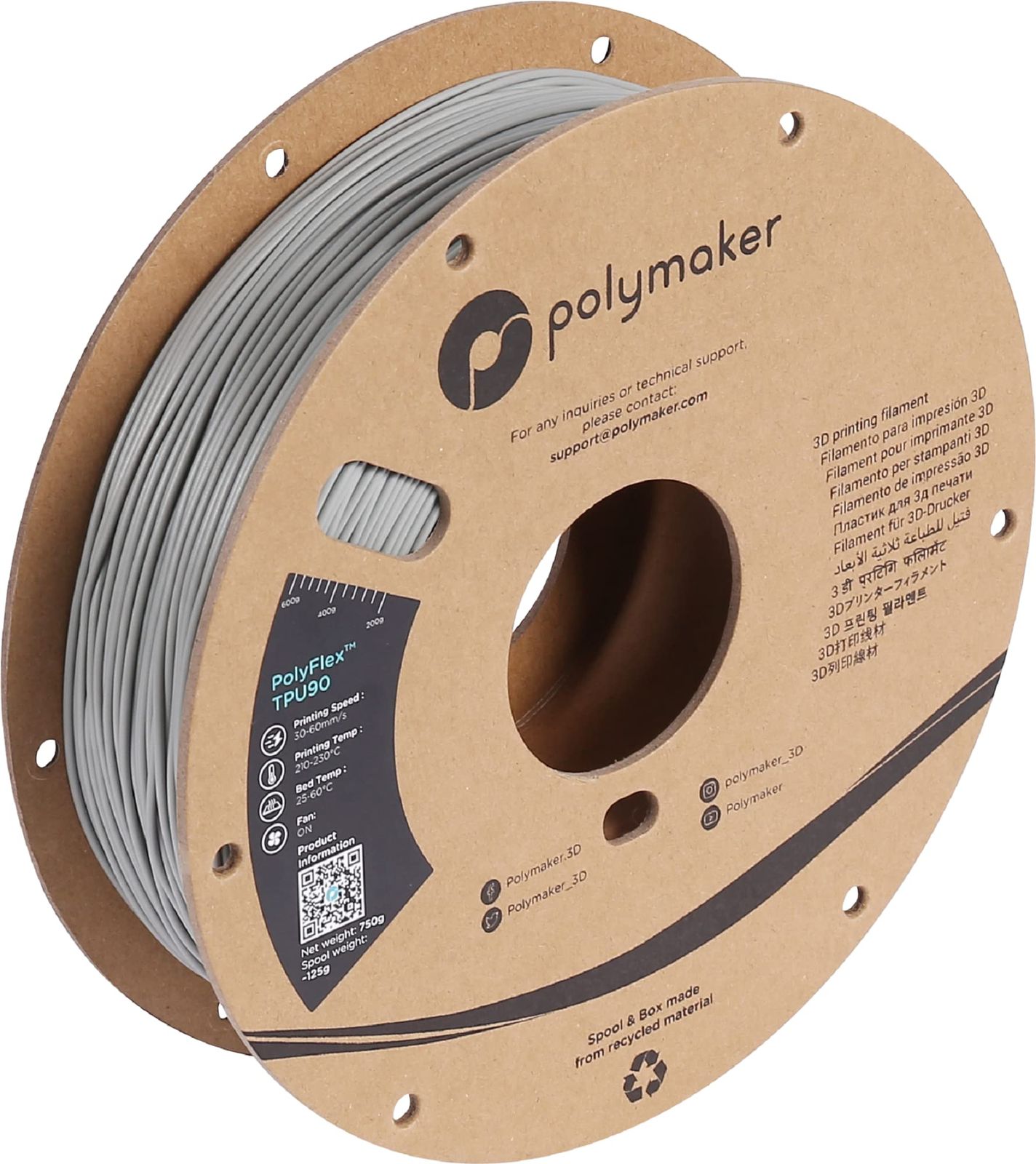 新品 Polymaker PolyFlex TPU90 3Dプリンターフィラメント ショア 90A 1.75mm径(750g)グレー