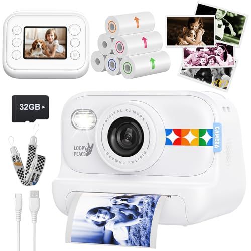 プリントカメラ 子供 インスタントカメラ 4色印刷: 2026年新登場 4800万画素 1080P動画 2.0インチIPS画面 キッズカメラ 感熱紙 32GBメモリーカード ストラップ付き USB充電 トイカメラ 印刷機能付き 3-12歳 女 4c3f08b1