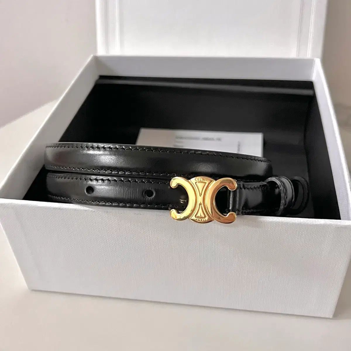S級/正規品 Celine セリーヌ トリオンフ ベルト 13mm ブラック GOLD 75サイズ
