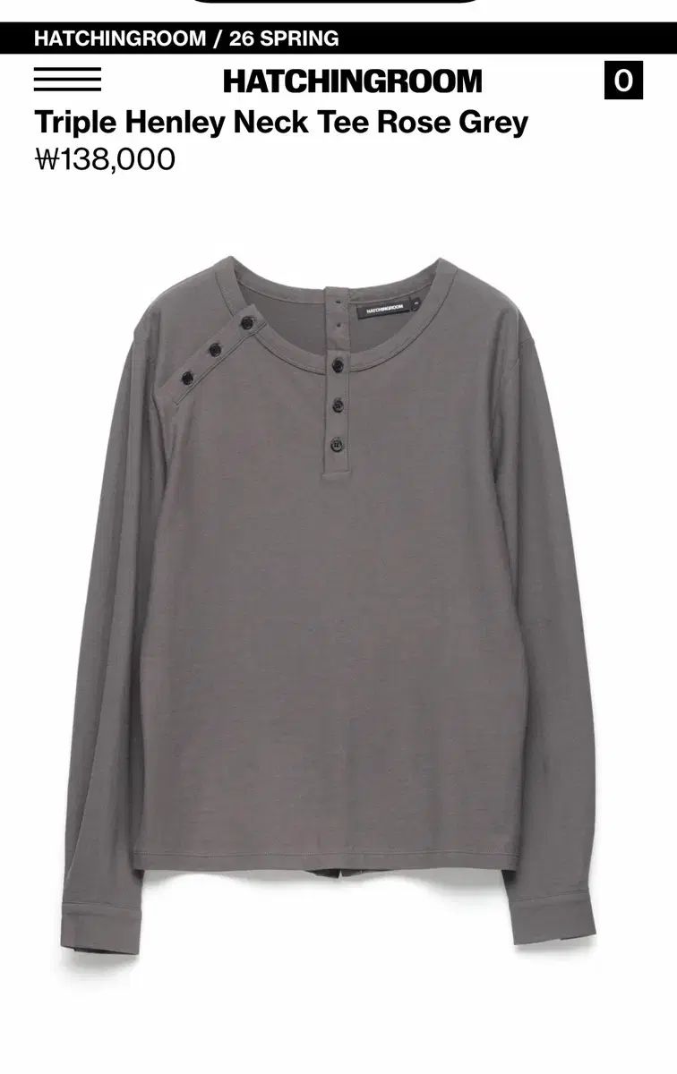 Hatchingroom Triple Henley Neck Tee Rose Grey