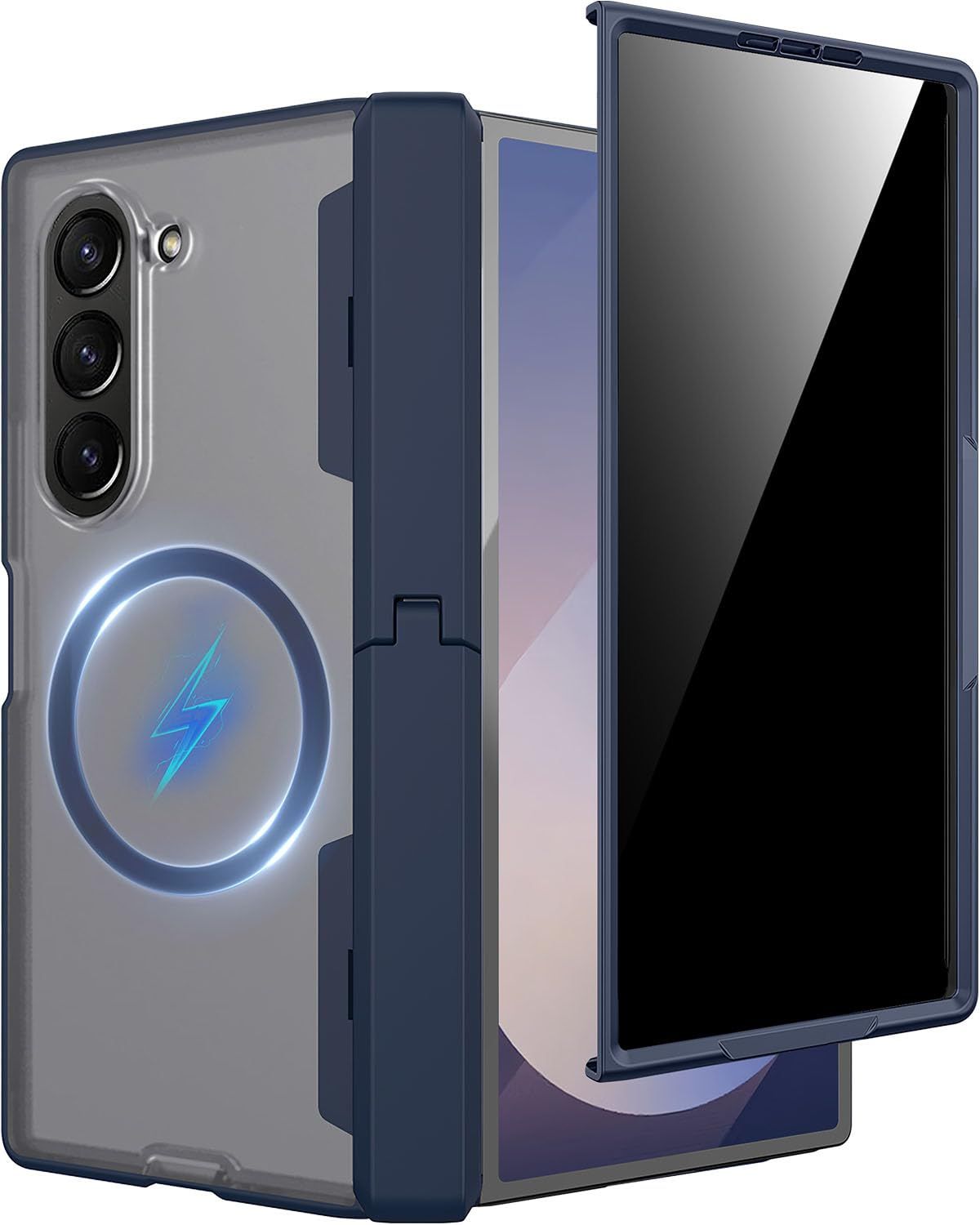 新品 Miimall 対応 Galaxy Z Fold 7 ケース MagSafe対応 プライバシー保護フィルム スタンド 半透明マット ヒンジ保護 カメラレンズ保護 耐衝撃 擦り傷防止 スマホケース Z フォールド7 5G カバー （ブルー）