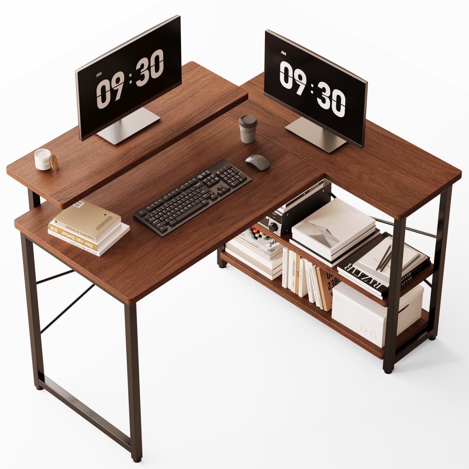 R◆パソコンデスク 学習机 勉強机 computer desk ゲーミングデスクワークデスクL字デスク 棚 付き pc 省スペース 組立簡単 在宅勤務 17bc1544