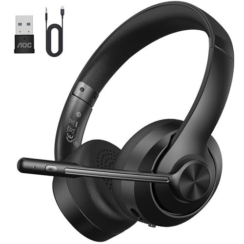☆新品☆【国内正規品】AOC ワイヤレスヘッドセット マイク付き 3WAY接続 Bluetooth5.4/USB/有線 マイクミュート機能付き AIノイズキャンセリング 軽量設計 装着快適 270度回転マイク コールセンター/オンライン授業/ e6d54d44