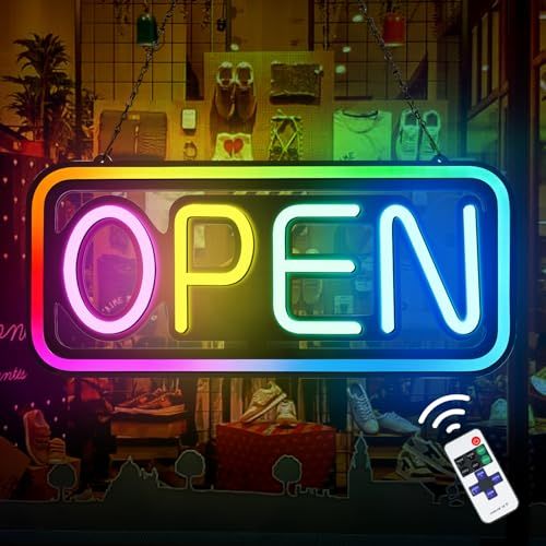 OPEN RGB ネオンサイン オープン LED ネオンライト 10種類 4モード 調光可能 リモコン付属 壁掛け 雰囲気作り ネオン看板 インテリア 店舗装飾 お店看板 おしゃれ かわいい バー カフェ 喫茶店 居酒屋 レストラン 誕生日 クリスマ 国内発送