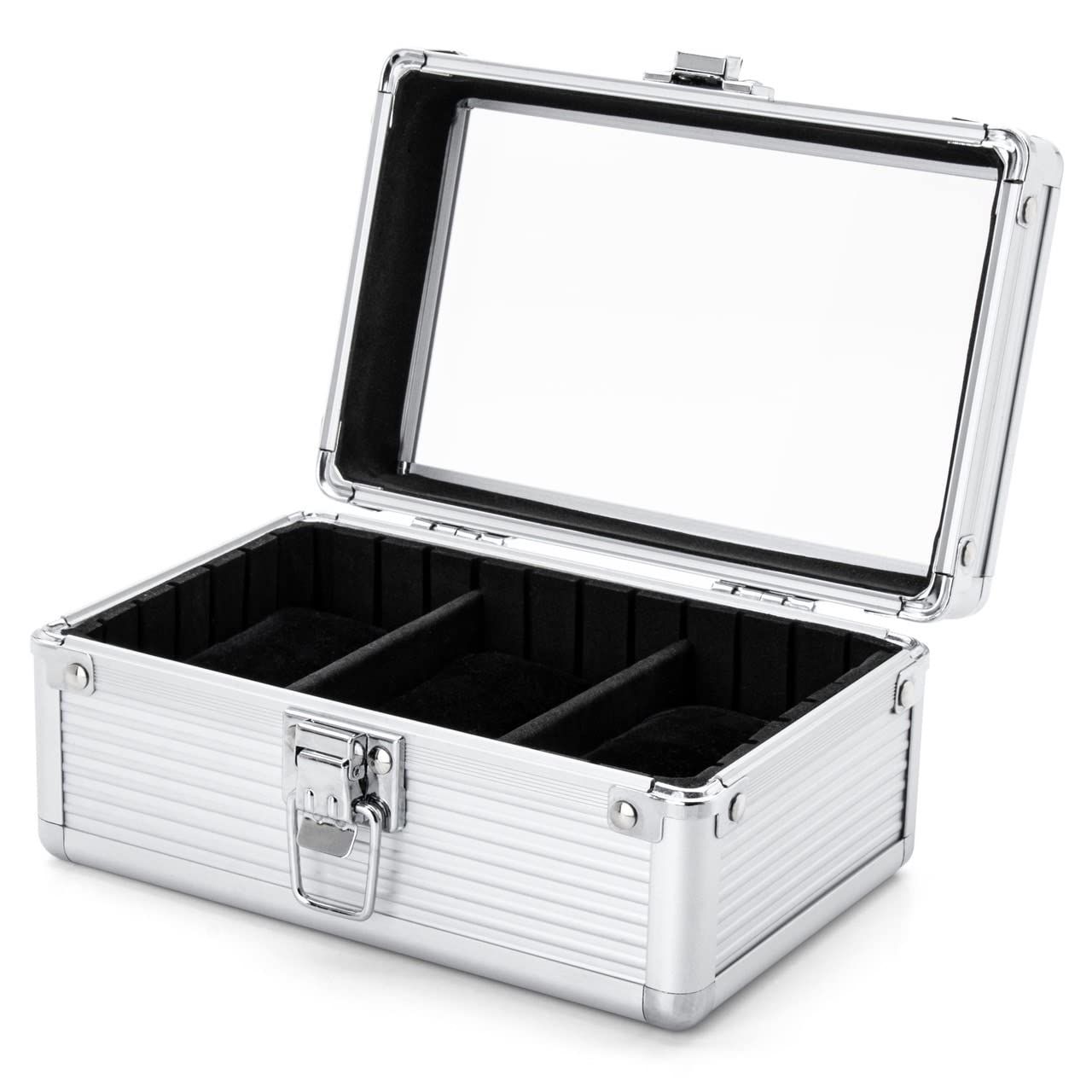 【新品】腕時計 ケース 3本 収納 アルミ ボックス メンズ 時計 持ち運び 保管 インテリア用 Watch Box 耐衝撃 (シルバー) a840485b