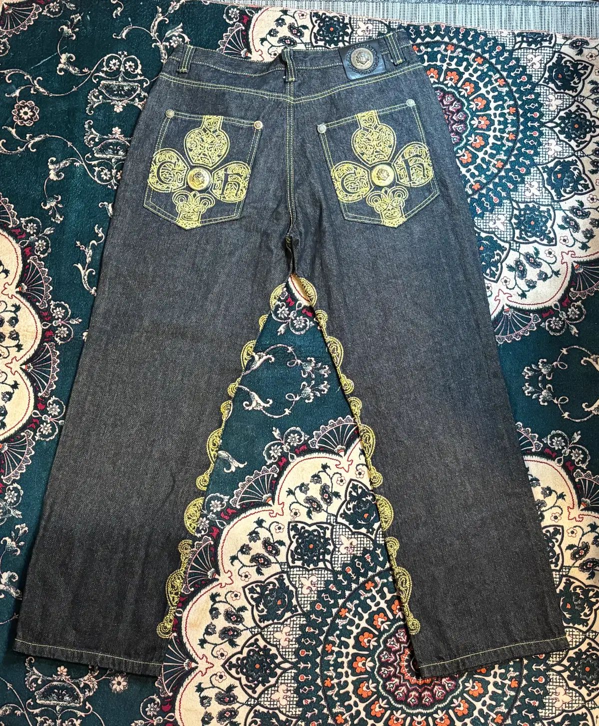 クラウンホルダー ゴールド刺繍 デザインテープ ヒップホップパンツ 36