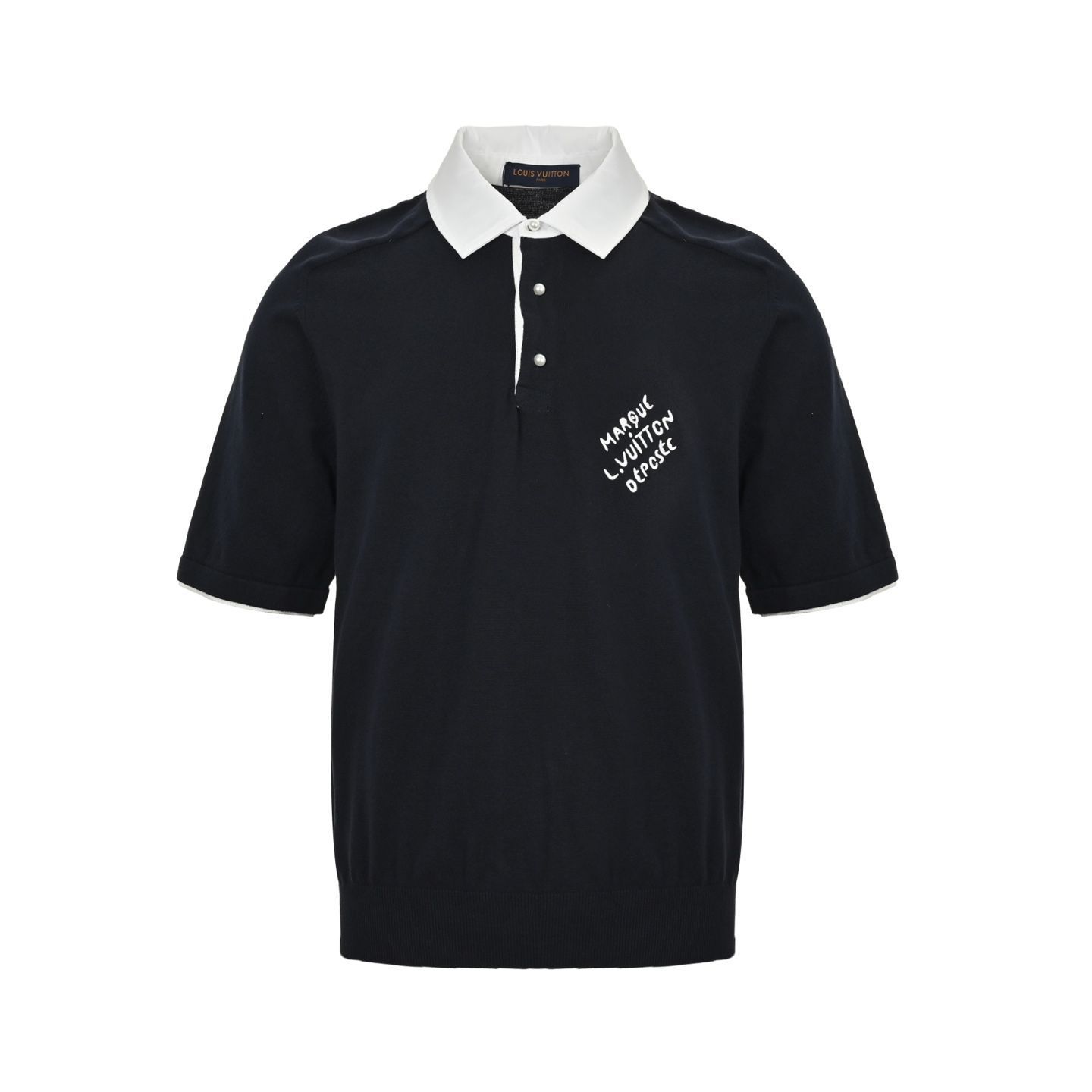 【今日特価】Louis Vuitton パールボタン白襟ジャガード POLO シャツ