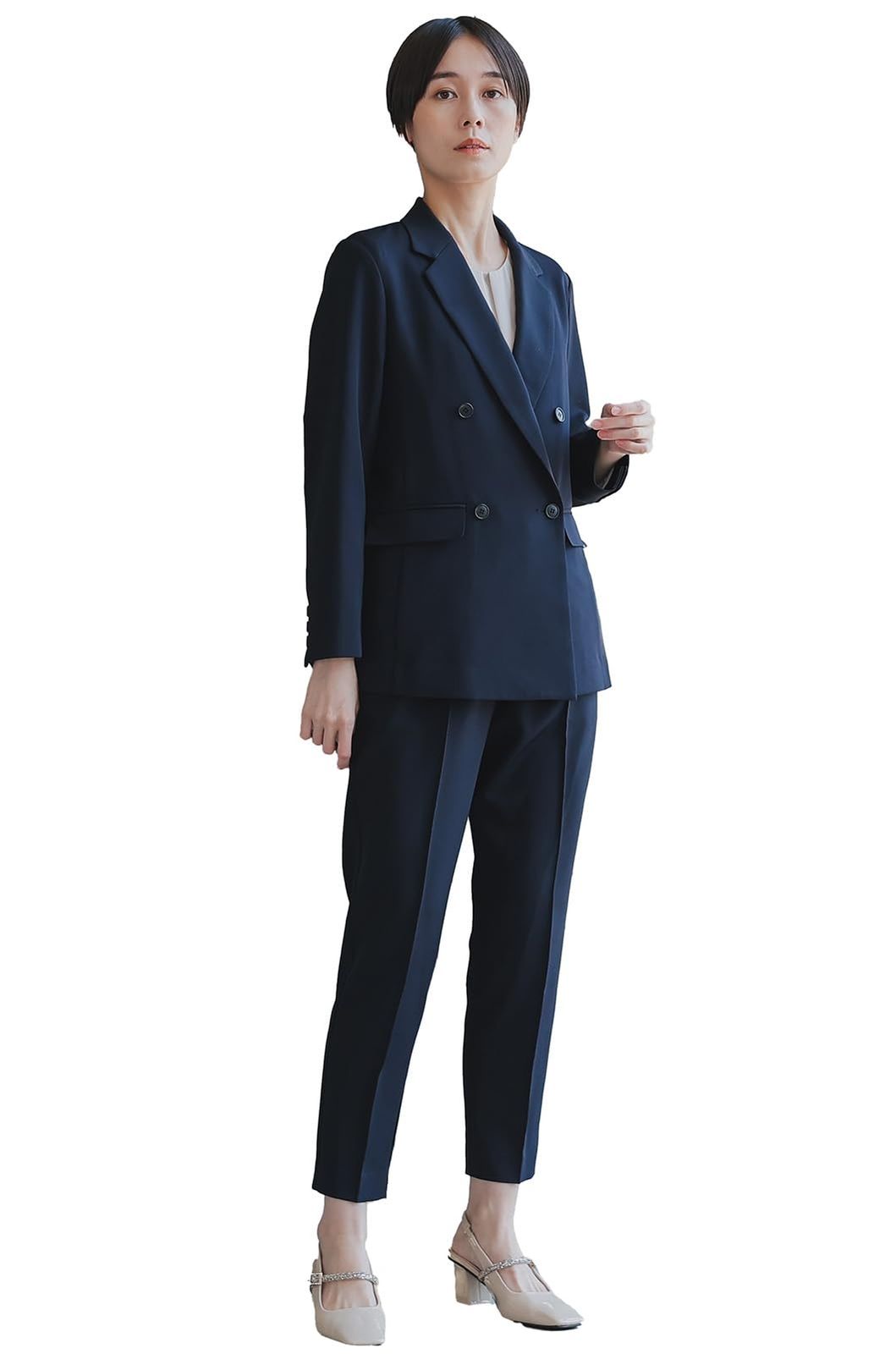 [MORE AUNI] パンツスーツ レディース セットアップ フォーマル 卒業式 入学式 セレモニー スーツ パンツ ビジネス オフィス ママスーツ 母親 おしゃれ 参観日 124601 (NVY M) [ネイビー / 124601] [M]