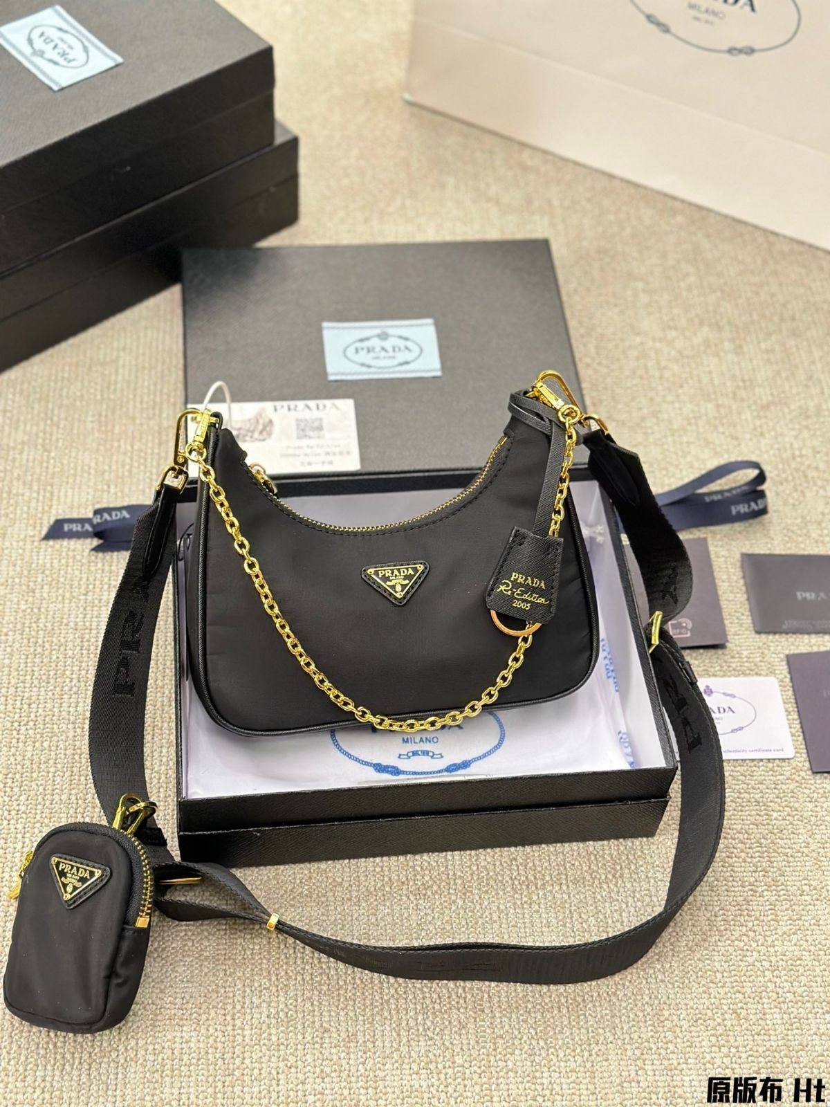 【本日限定特価】プラダ トリプルホボ 22cm/16cm ゴールドロゴ 高品質バージョン[本日特価|新品未使用品]