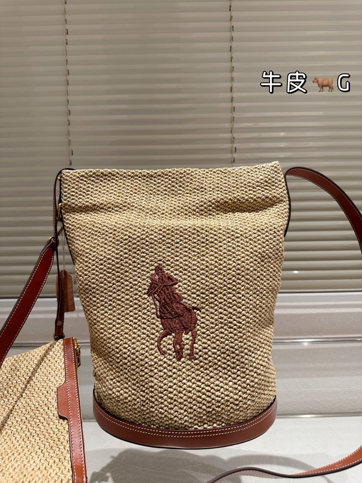 Polo ストロー かごバッグ ベージュ/レッド 送料無料】【今日特価】Polo - style Straw Bucket Bag ポロスタイル