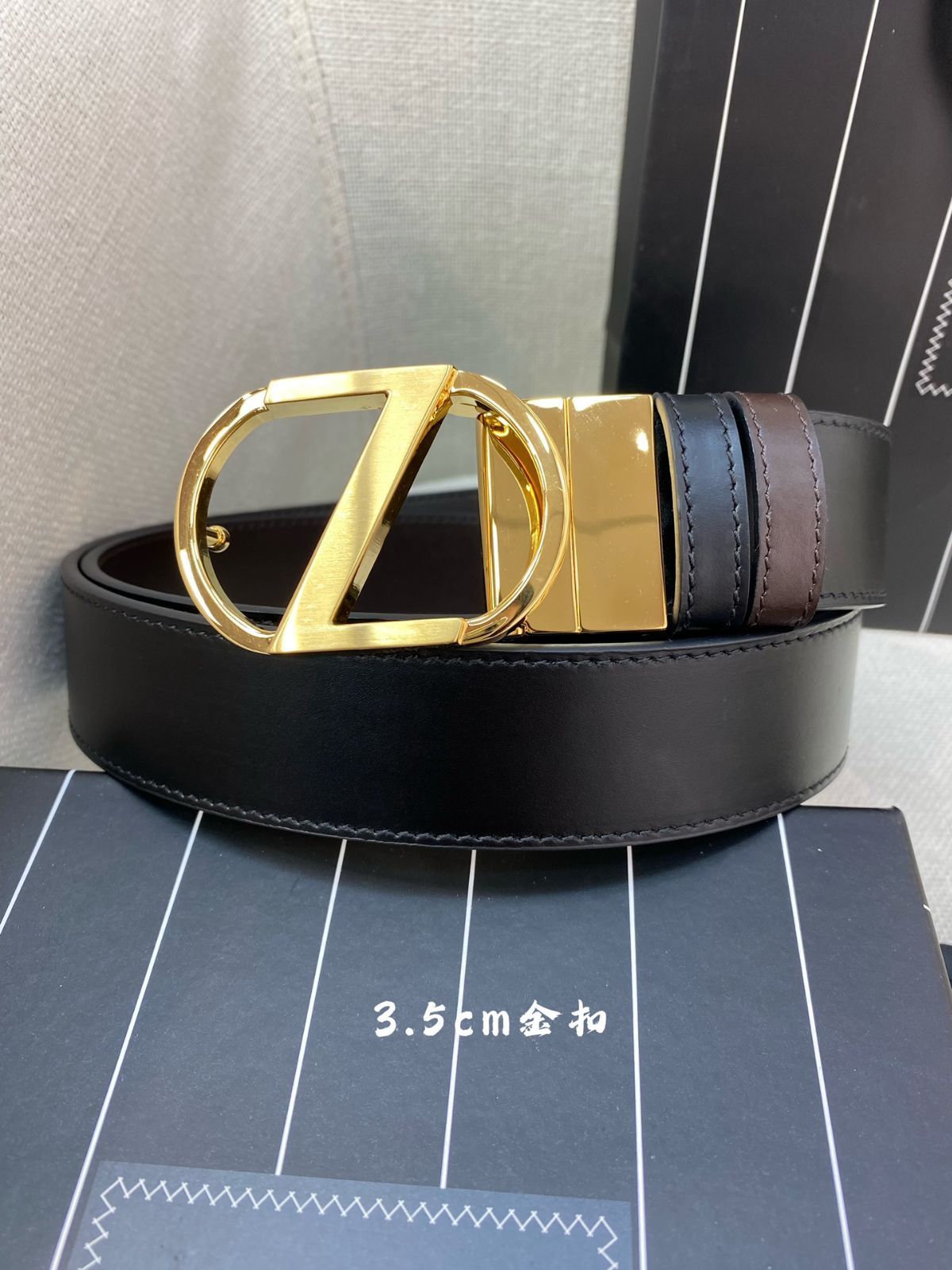 【今日特価】Zegna 35MM 小牛皮メンズベルト-3
