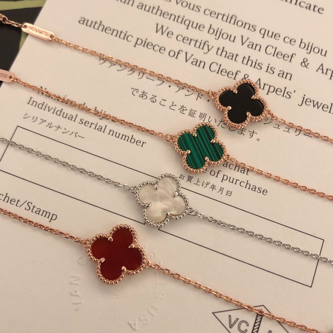 Van Cleef & Arpels VCA 四つ葉のクローバー ブレスレット ? 電気メッキ 18K ローズゴールド、黒瑪瑙、白マザーオブパール、赤瑪瑙、マラカイト｜本日限定特価｜新品未使用-WTO輸入1