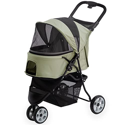 タンスのゲン ペットカート 犬 猫 バギー 3輪 折りたたみ ブレーキ 前輪サスペンション 小型 中型犬 リード付 オリーブグリーン 41000002(111510)mt 3548049e