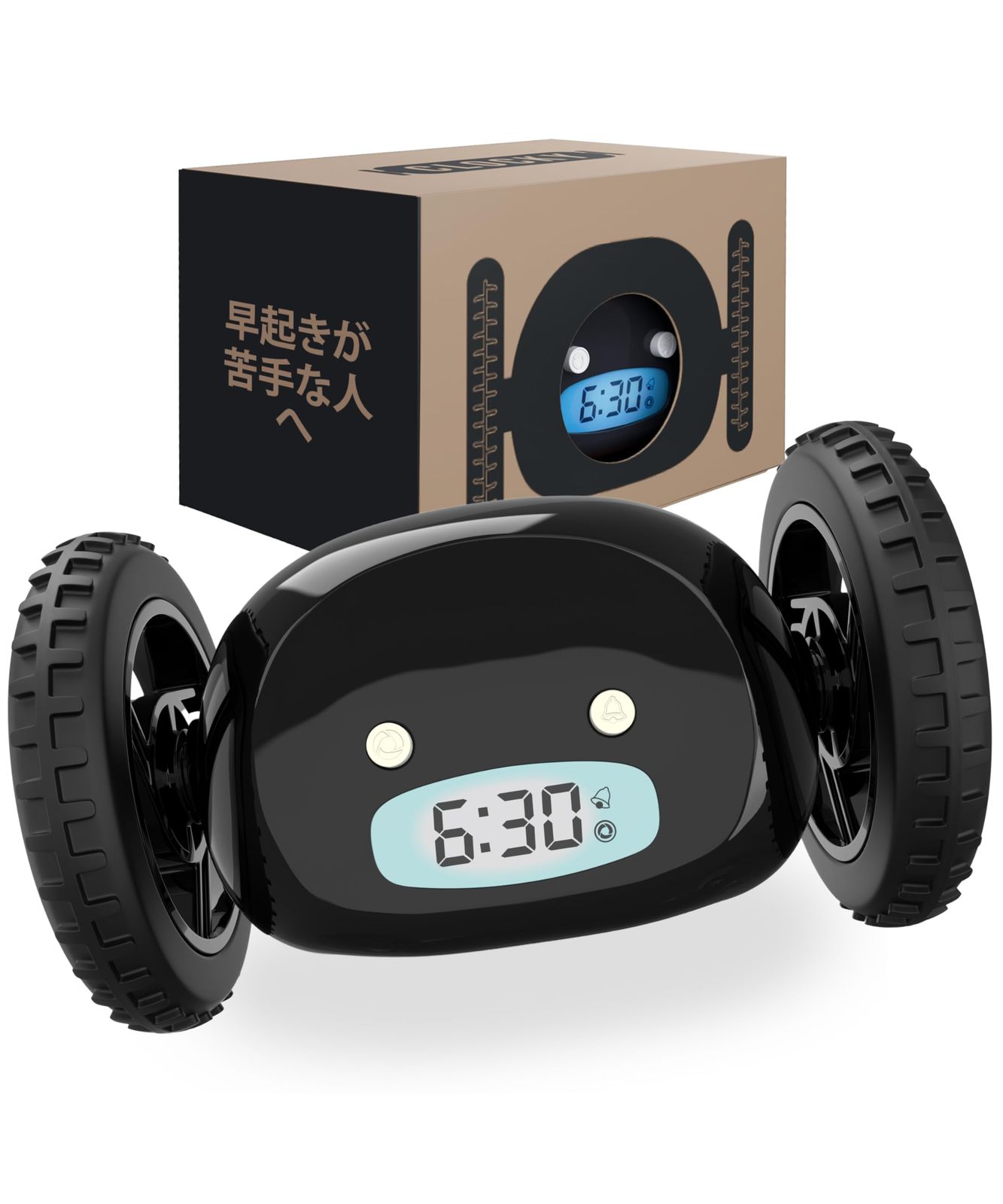 CLOCKY めちゃくちゃうるさい目覚まし時計 逃げる デジタル デジ タル 寝室 車輪 付き 起きれない人用 難聴者用 振動 腕 起き られ ない 人 用 面白い うるさい 壊れにくい (黒色のホイール) 国内発送 36a520a9