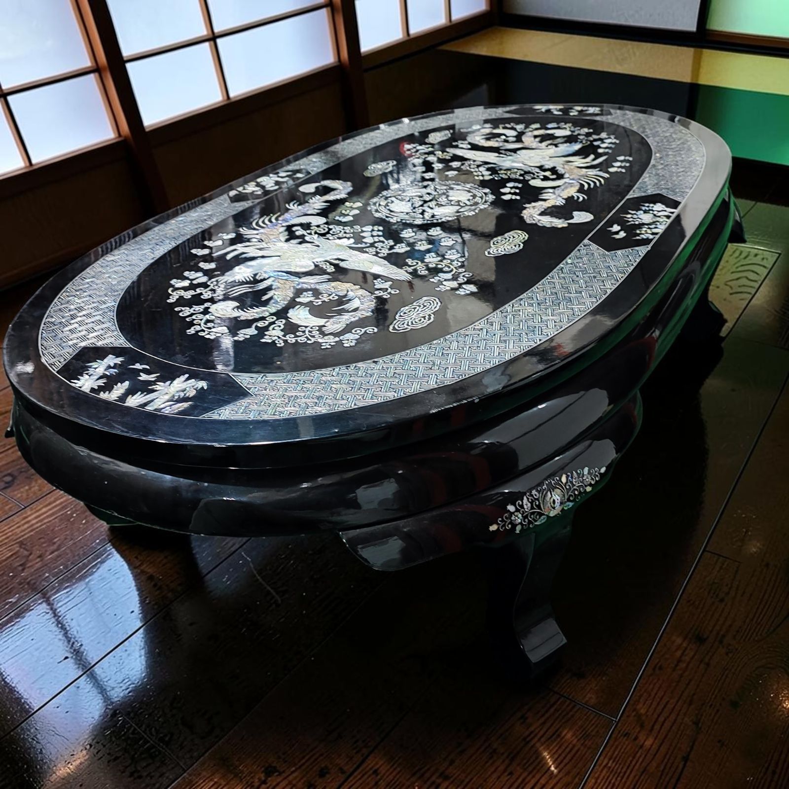 螺鈿細工 黒漆 座卓 鳳凰 花鳥文様 【定価300,000円以上】 ロー