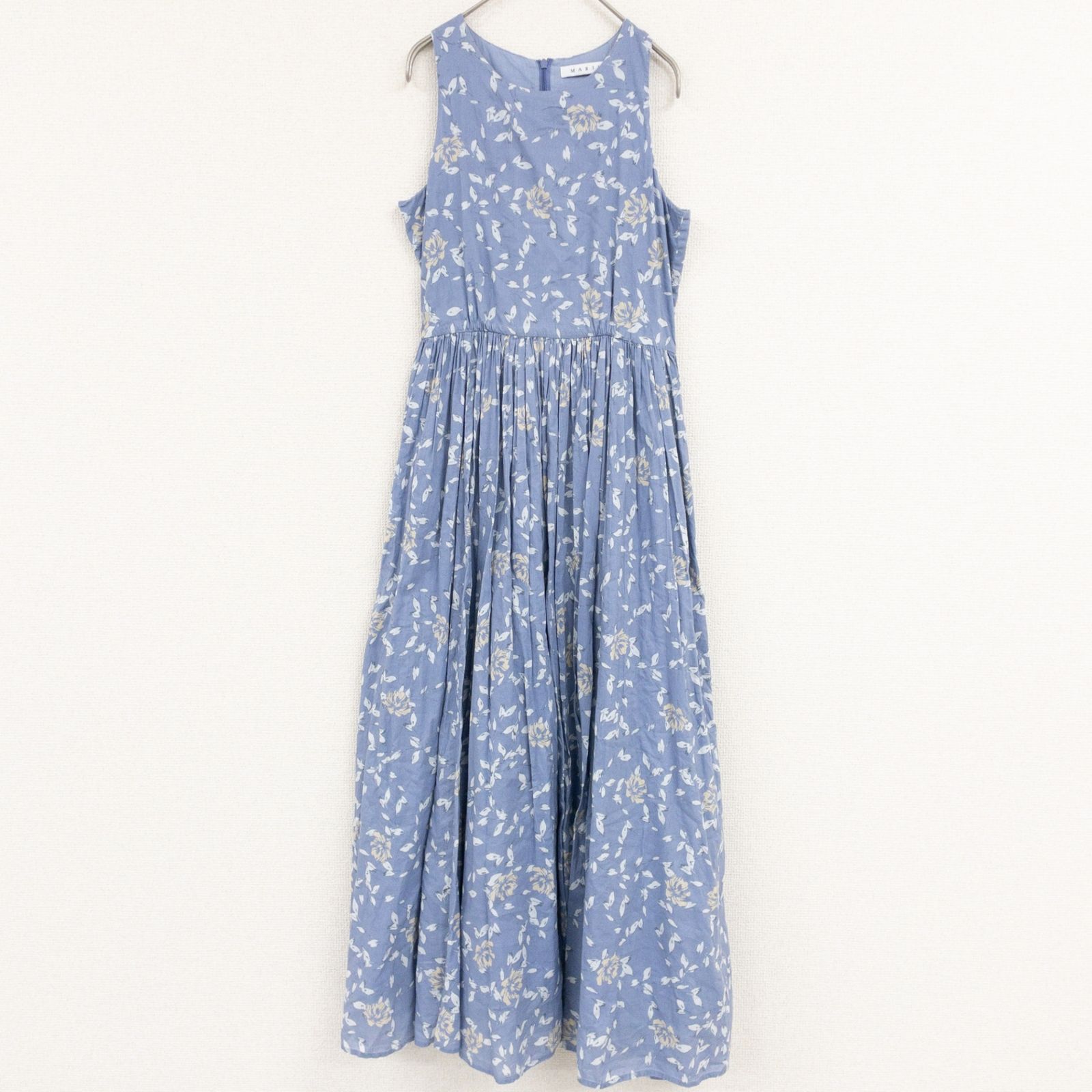 MARIHA マリハ 夏のレディのドレス ロングワンピース ノースリーブ 花柄 コットン ブルー レディース 36 b01646