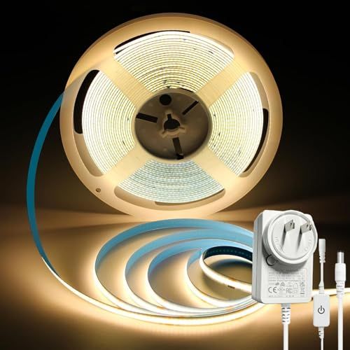 ledテープライト COB 高密度 高輝度 320LEDs/m アダプター・調光器付き 24V 10M カット可能 両面テープ設置 テープライト cob 電球色★m f351dffe