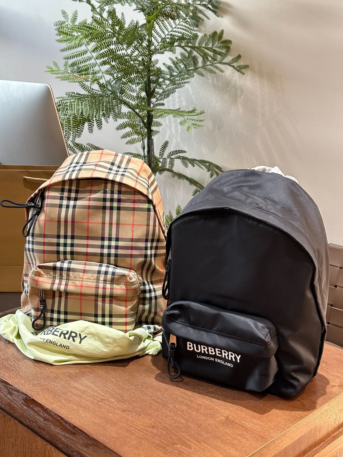 【今日特価】Vintage Checkered & Smooth Leather Trim Backpack - ヴィンテージチェック柄 スムースレザートリム バックパック