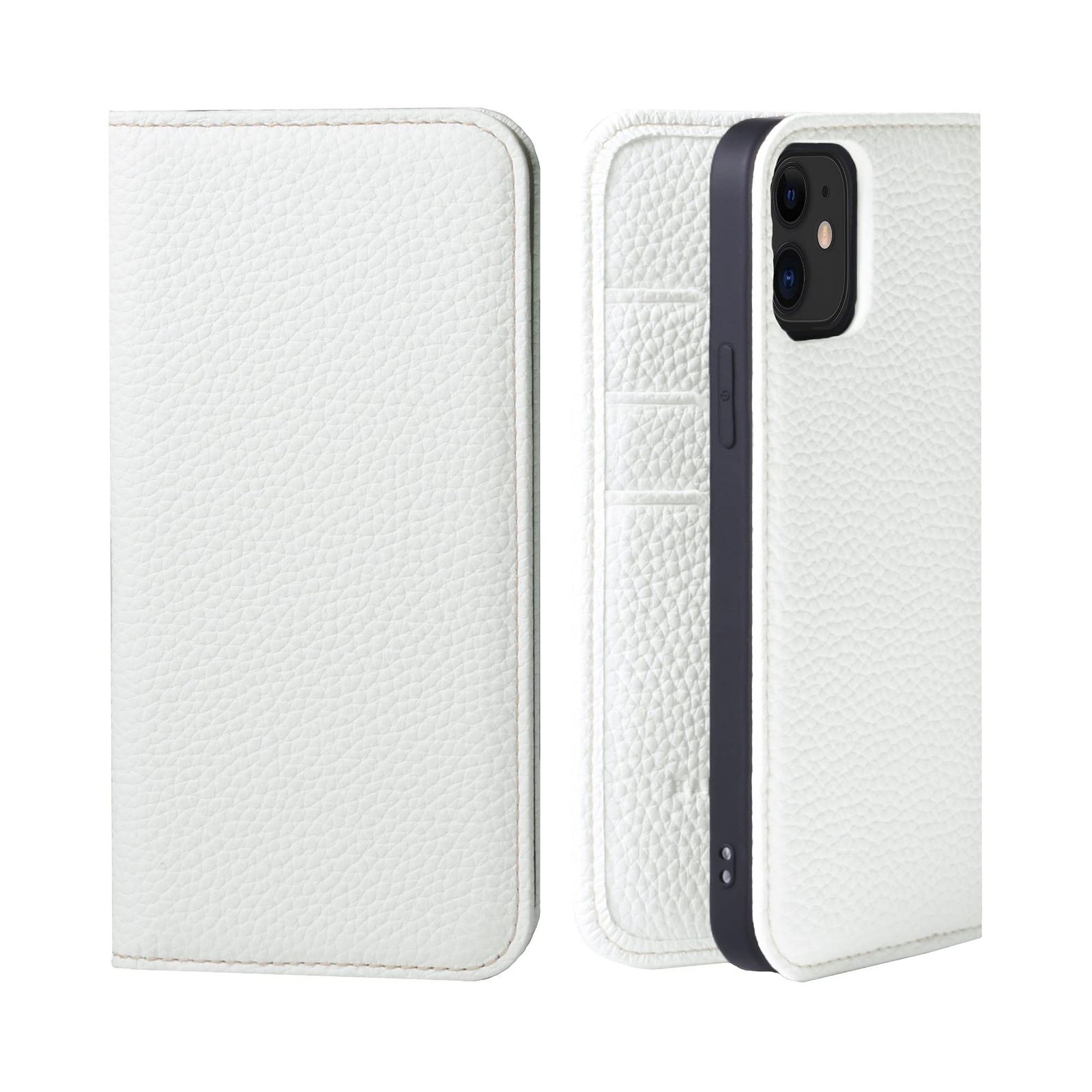 HANATORA for iPhone 12 12Pro ケース 手帳型 本革 スマホケース スマホ スタンド コードホルダー 付き シュリンクカーフレザー マグネットなし ホワイト PH-12Pro-White ギフト 誕生日 女性 男性 彼女 お母さん お