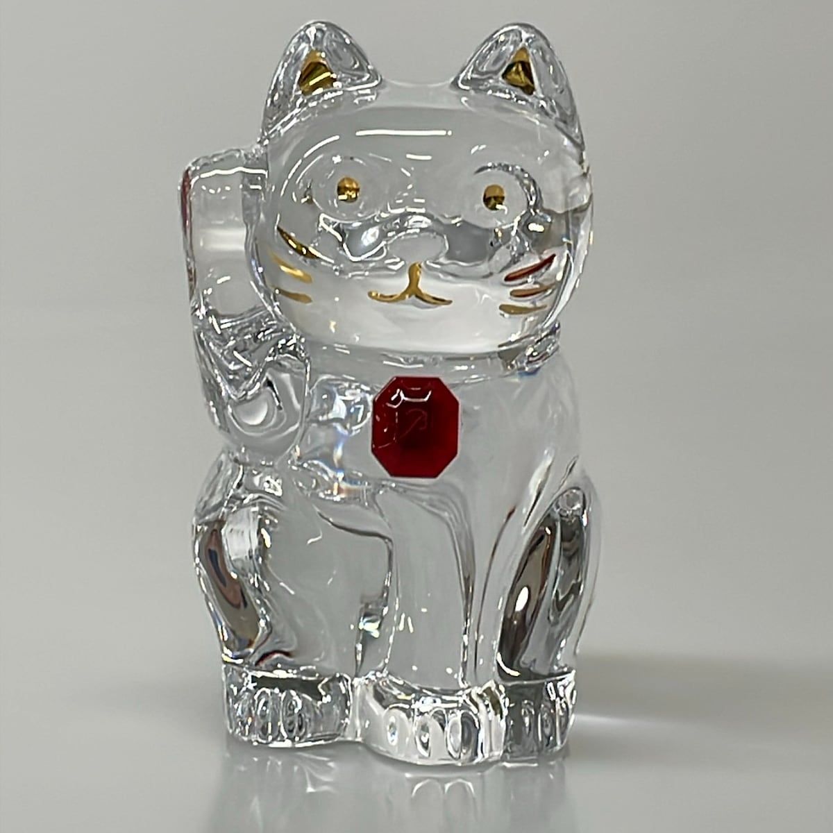 Baccarat(バカラ) 小物美品 - クリア×ゴールド×レッド 置物/招き猫/レッドオクトゴン