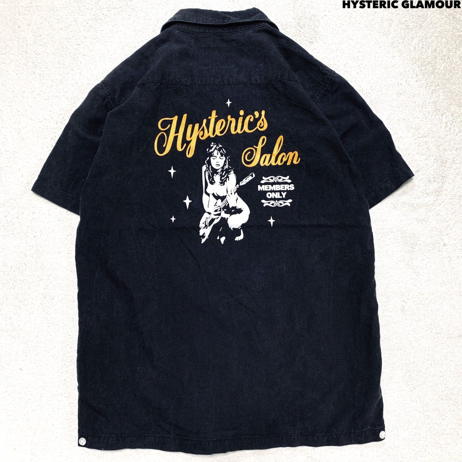 HYSTERIC GLAMOUR Bowling Shirt ボーリングシャツ ワークシャツ アロハシャツ オープンカラー 開襟 ロゴ刺繍 プリント ヒスガール Mサイズ ブラック 黒 ヒステリックグラマー
