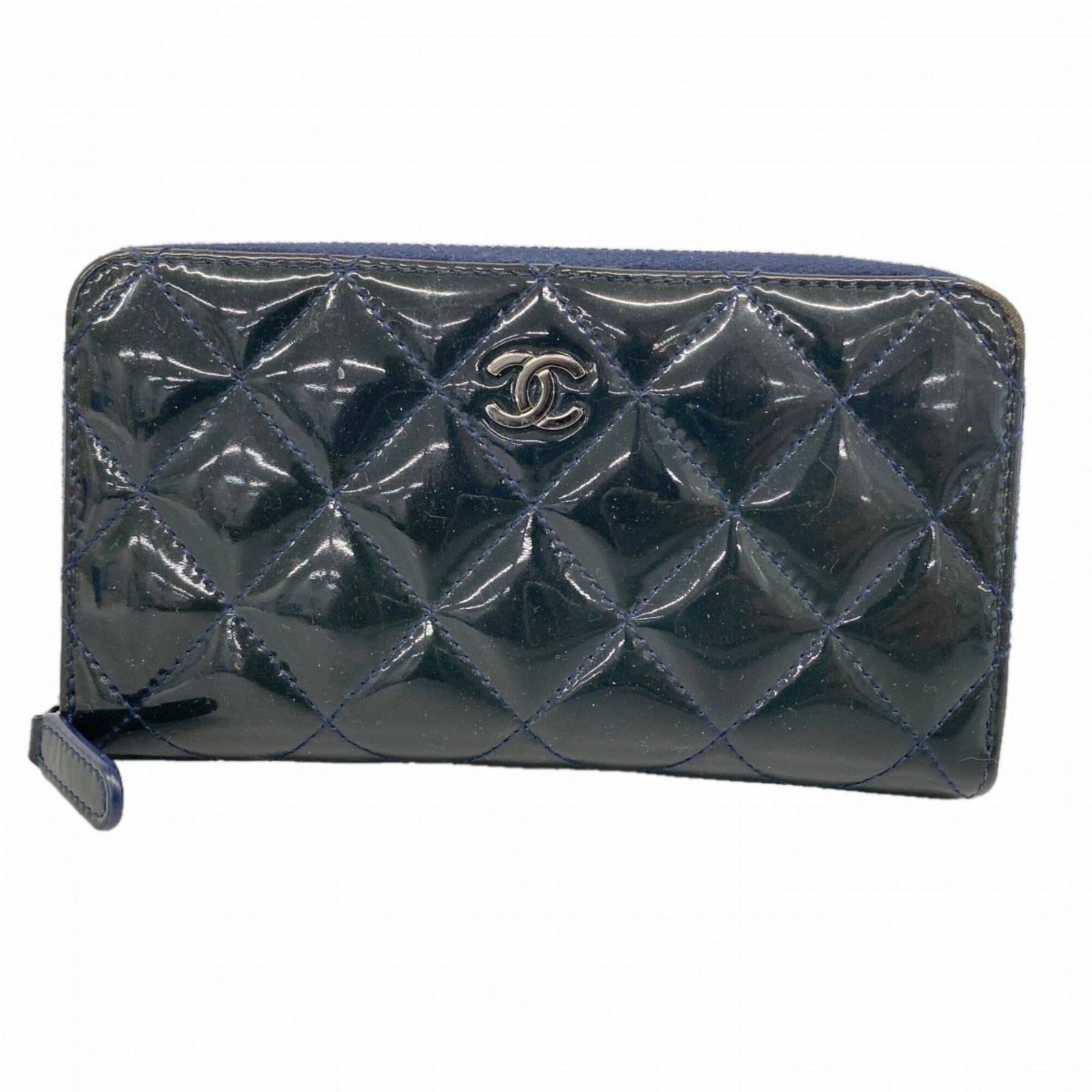 シャネル(Chanel) シャネル 財布・コインケース マトラッセ パテントレザー ネイビー レディース