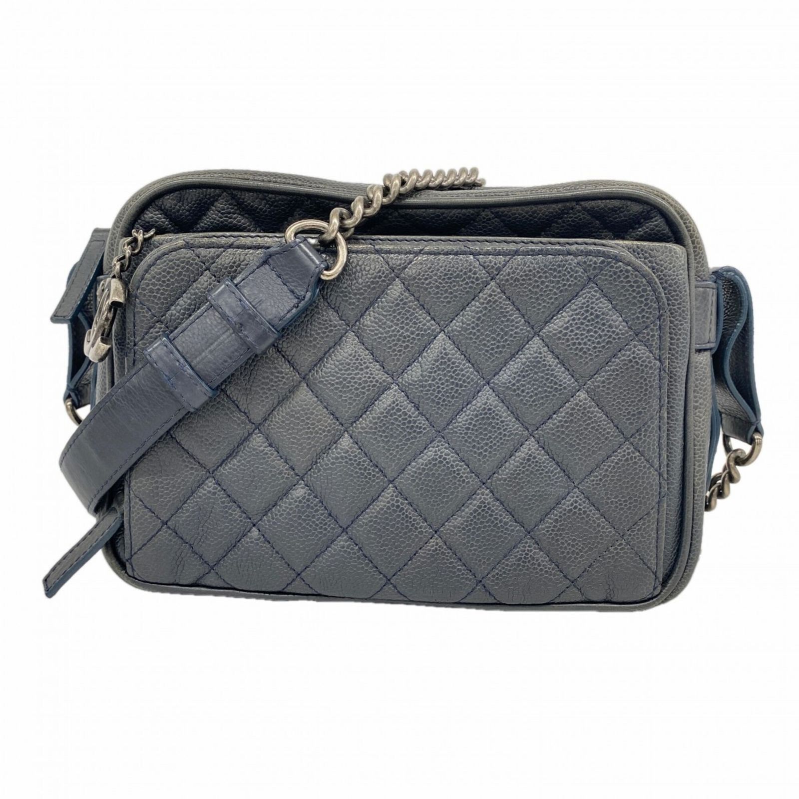 シャネル(Chanel) シャネル ショルダーバッグ マトラッセ チェーンショルダー キャビアスキン ネイビー レディース