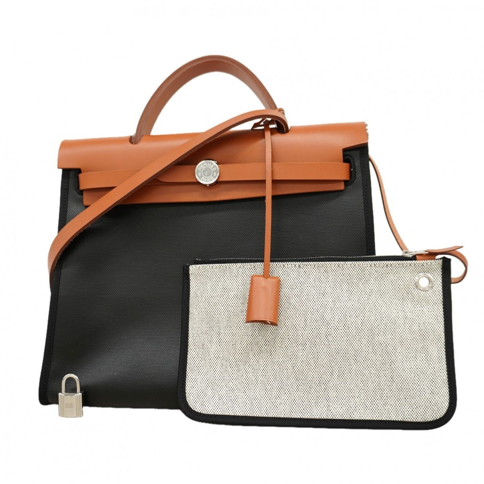 エルメス(Hermes) エルメス ハンドバッグ エールバックジップPM トワルベルリンス ブラック ナチュラル K刻印レディース
