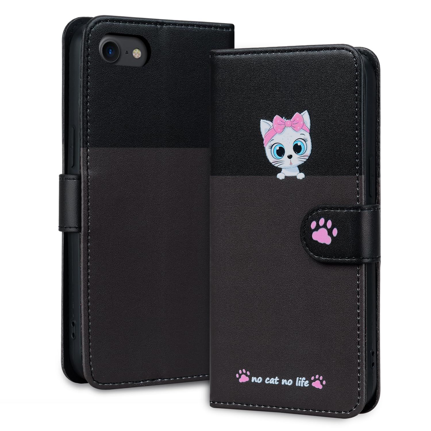 iPhone SE case, notebook type, 2nd generation, 3rd generation, stylish and popular iPhone8 case, iPhone 7 case, smartphone case, cell phone cover, high quality PU leather, full protection, iPhone se3/se2 case, cute kitten dog pattern case, iPhone8/iP