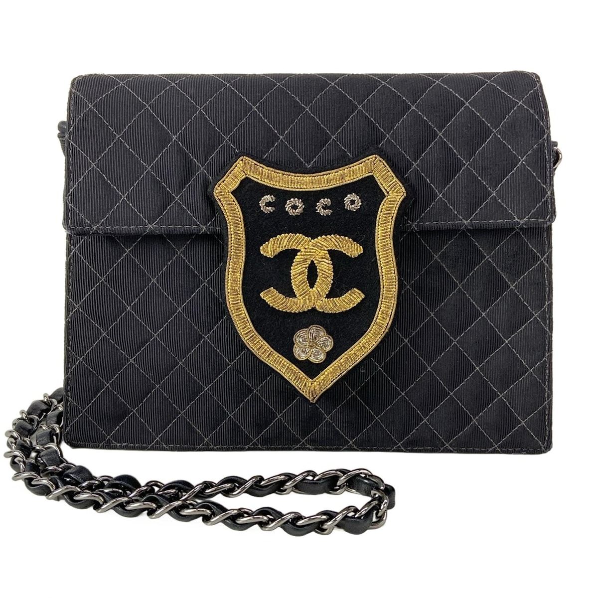 CHANEL(シャネル) ショルダーバッグ マトラッセ/カメリア 黒 チェーンショルダー/シルバー金具/エンブレム