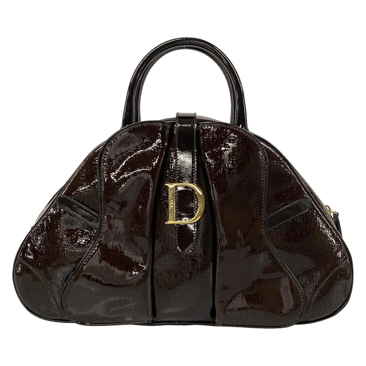 DIOR/ChristianDior(ディオール/クリスチャンディオール) ハンドバッグ ダブルサドルバッグ ダークブラウン 型押し加工 レザー