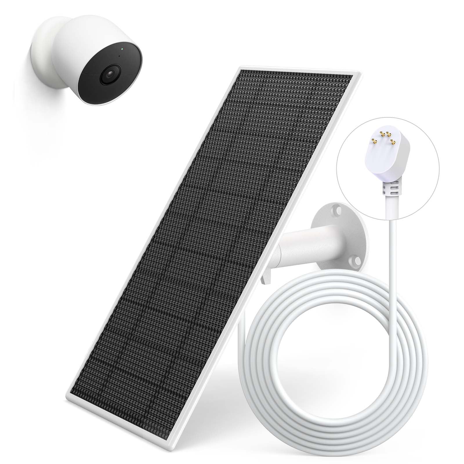 Google Nestカメラ用ソーラーパネル、アップグレードされたGoogle Nest Cam屋内&屋外用ソーラー充電器(バッテリーバージョン)、IP65防水と13.1フィートの高速充電ケーブル付きの柔軟なソーラーパネル