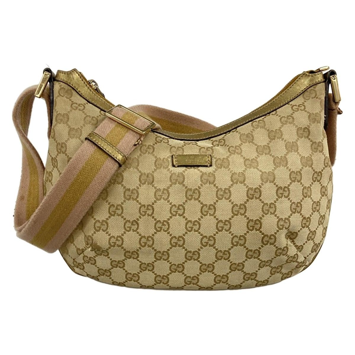 GUCCI(グッチ) ショルダーバッグ GG柄 181092 ベージュ×ゴールド×ピンク レザー