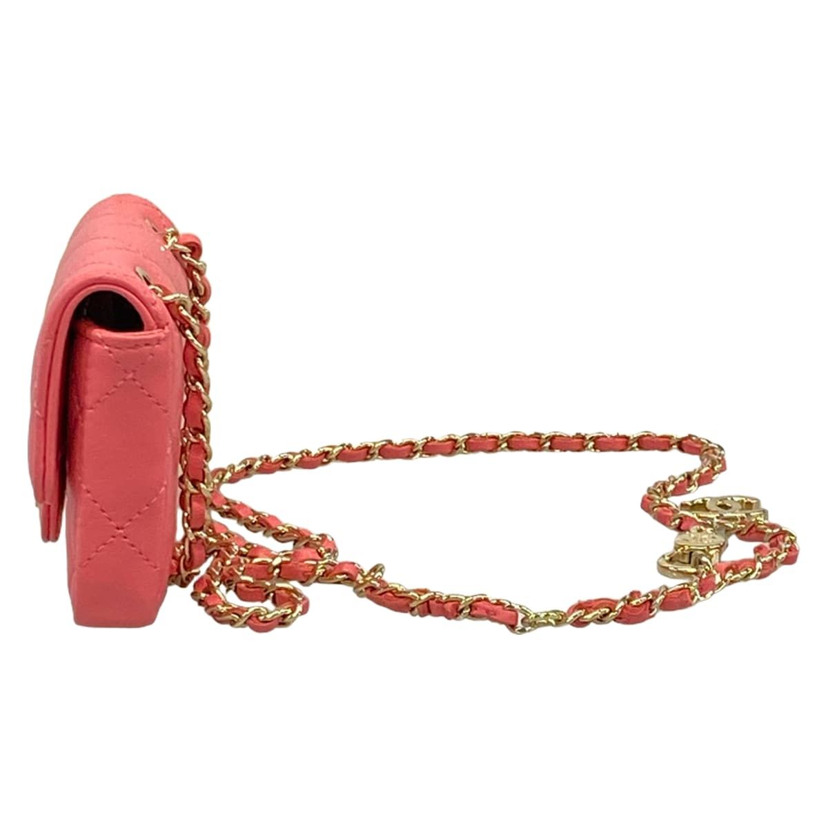 CHANEL(シャネル) ウエストポーチ美品 ミニミニマトラッセ ピンク チェーンショルダー/ゴールド金具 ラムスキン