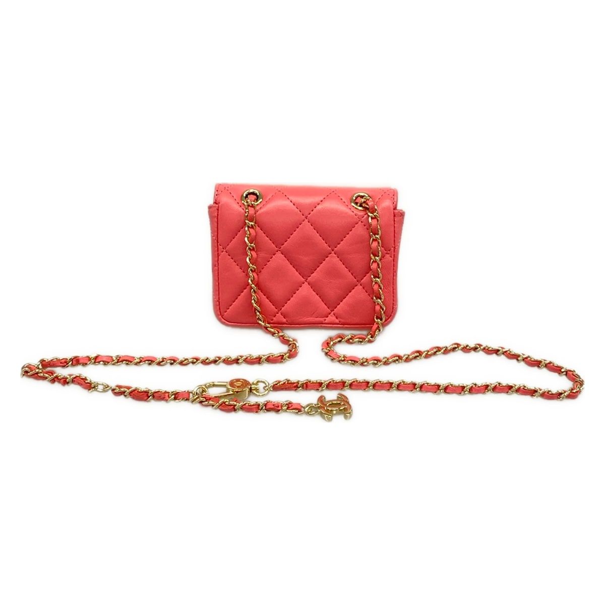 CHANEL(シャネル) ウエストポーチ美品 ミニミニマトラッセ ピンク チェーンショルダー/ゴールド金具 ラムスキン