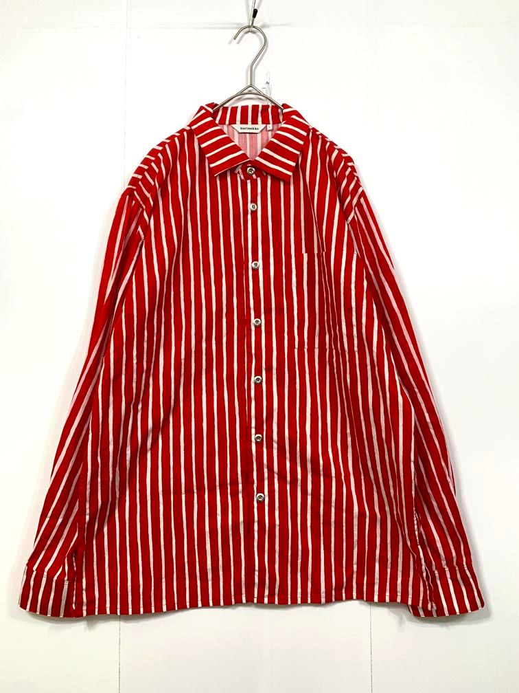 美品 marimekko マリメッコ ストライプ Jokapoika Piccolo柄 長袖 シャツ sizeS/赤 ■■◎レディース
