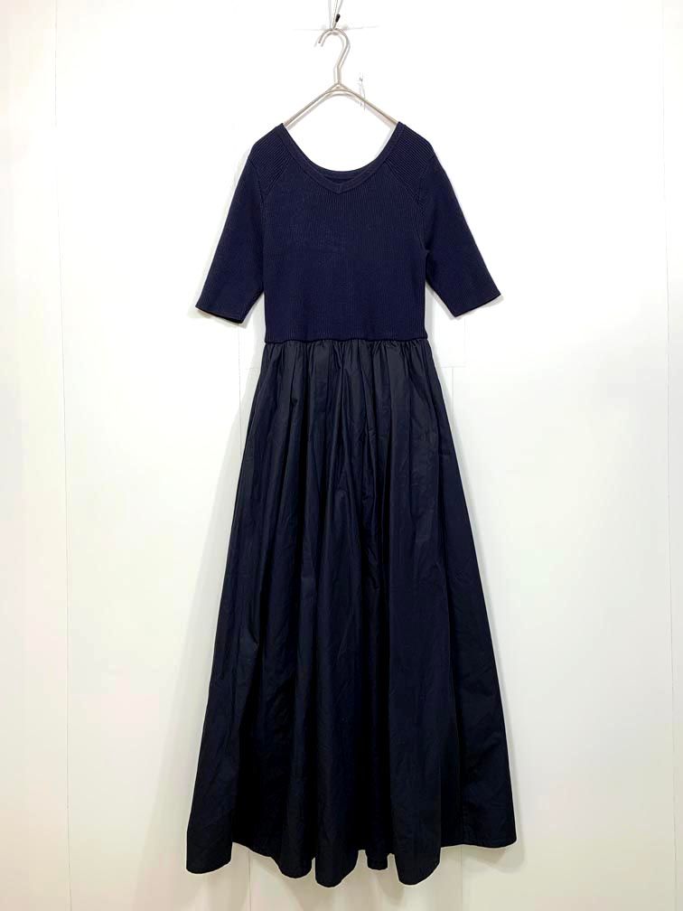 美品 regleam リグリーム リブニット切り替えマキシ ワンピース sizeS/紺 ■◆◎レディース