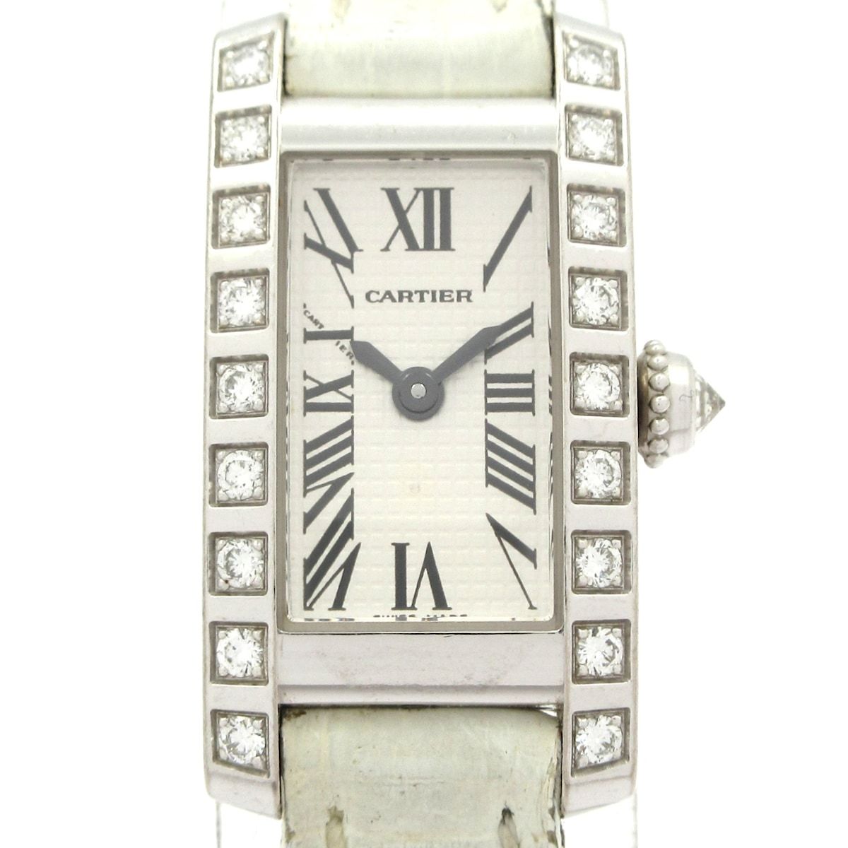 Cartier(カルティエ) 腕時計 タンクアロンジェラニエール WJ200338 レディース K18WG/ダイヤベゼル/革ベルト/社外尾錠 シルバー
