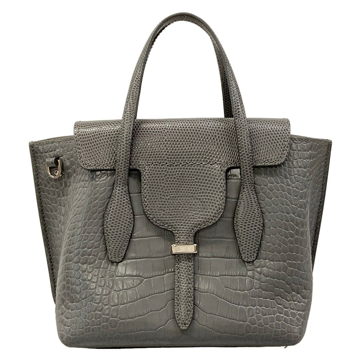 TOD'S(トッズ) ハンドバッグ - グレー 型押し加工 レザー
