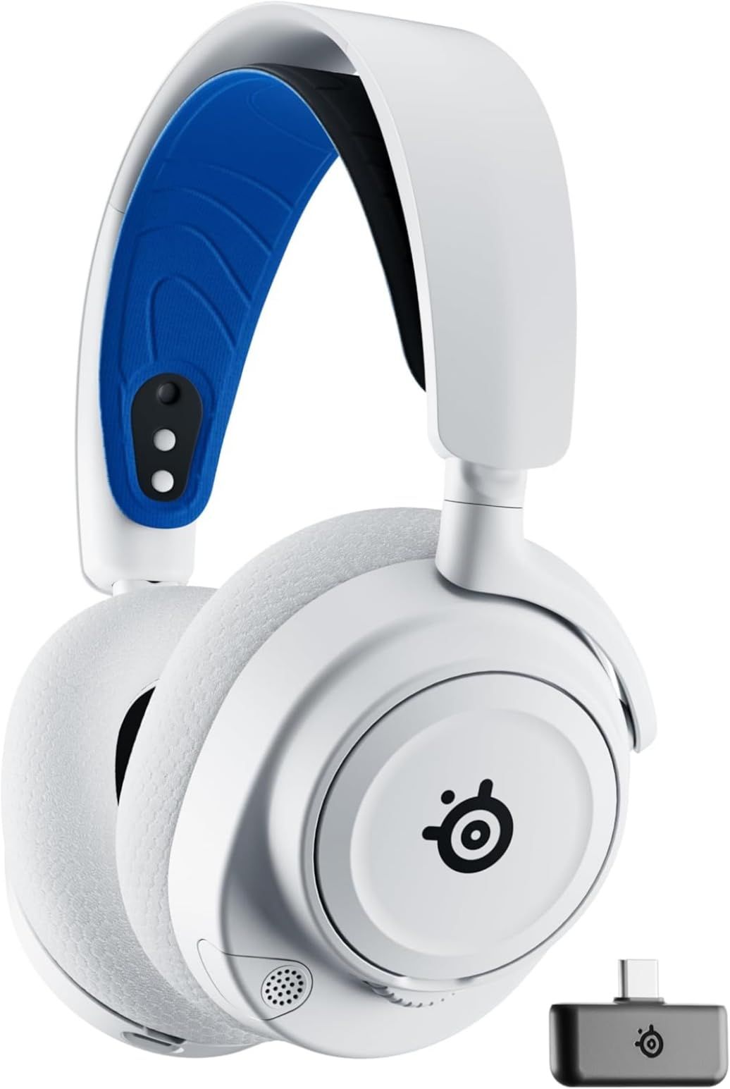 SteelSeries ワイヤレス ゲーミングヘッドセット ヘッドホン 軽量 ボイスチャット可能 ゲームとスマホを同時接続 Arctis Nova 7P 無線 密閉型 Switch PC PS5 PS4 対応 AIノイズキャンセ [ホワイト×ブルー] [単品]