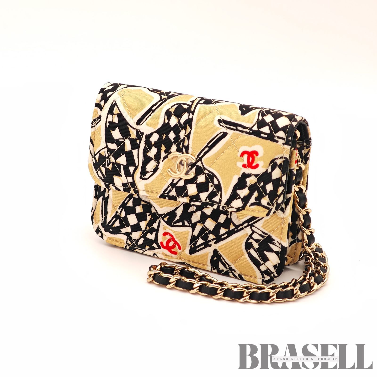 CHANEL ミニチェーンショルダー バッグ ショルダーバッグ 柄 ベージュ
