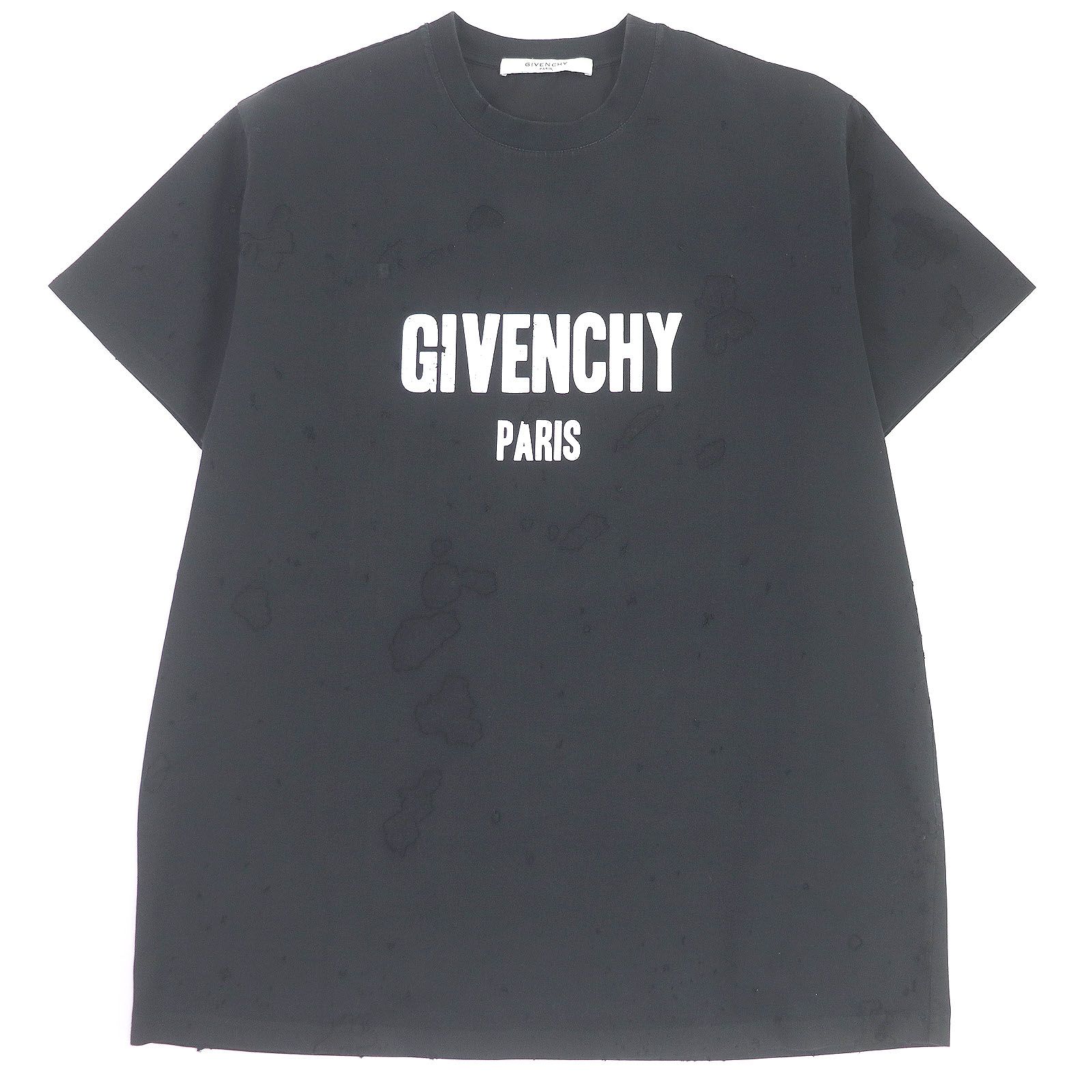 【ドンドン見直し】美品 GIVENCHY ジバンシィ 19SS BM70383Y0B コットン デストロイ加工 ロゴプリント 半袖Ｔシャツ ブラック XS イタリア製 正規品 メンズ