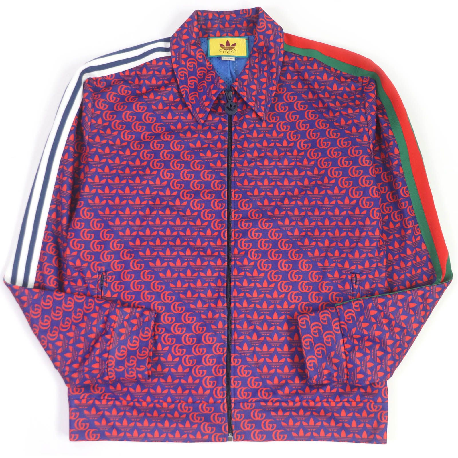 【ドンドン見直し】美品□GUCCI グッチ adidas 692112 ダブルG トレフォイル サイドライン ジャージ トラックジャケット ブルー レッド L イタリア製 正規品 メンズ