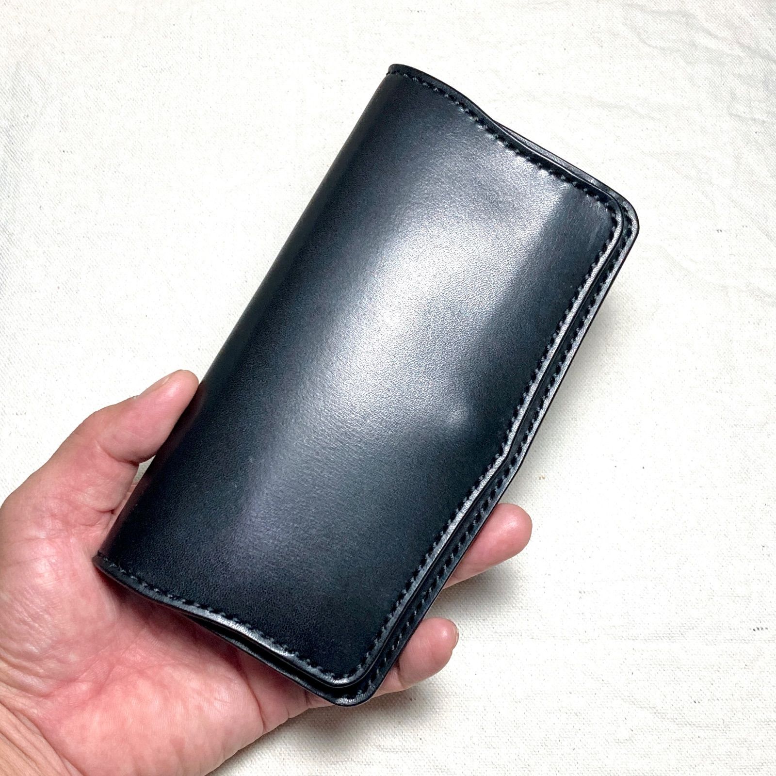 栃木レザー 長財布 本革 ギャルソンウォレット ブラック 総手縫い ロングウォレット サドルレザー トラッカーウォレット メンズ レディース 黒