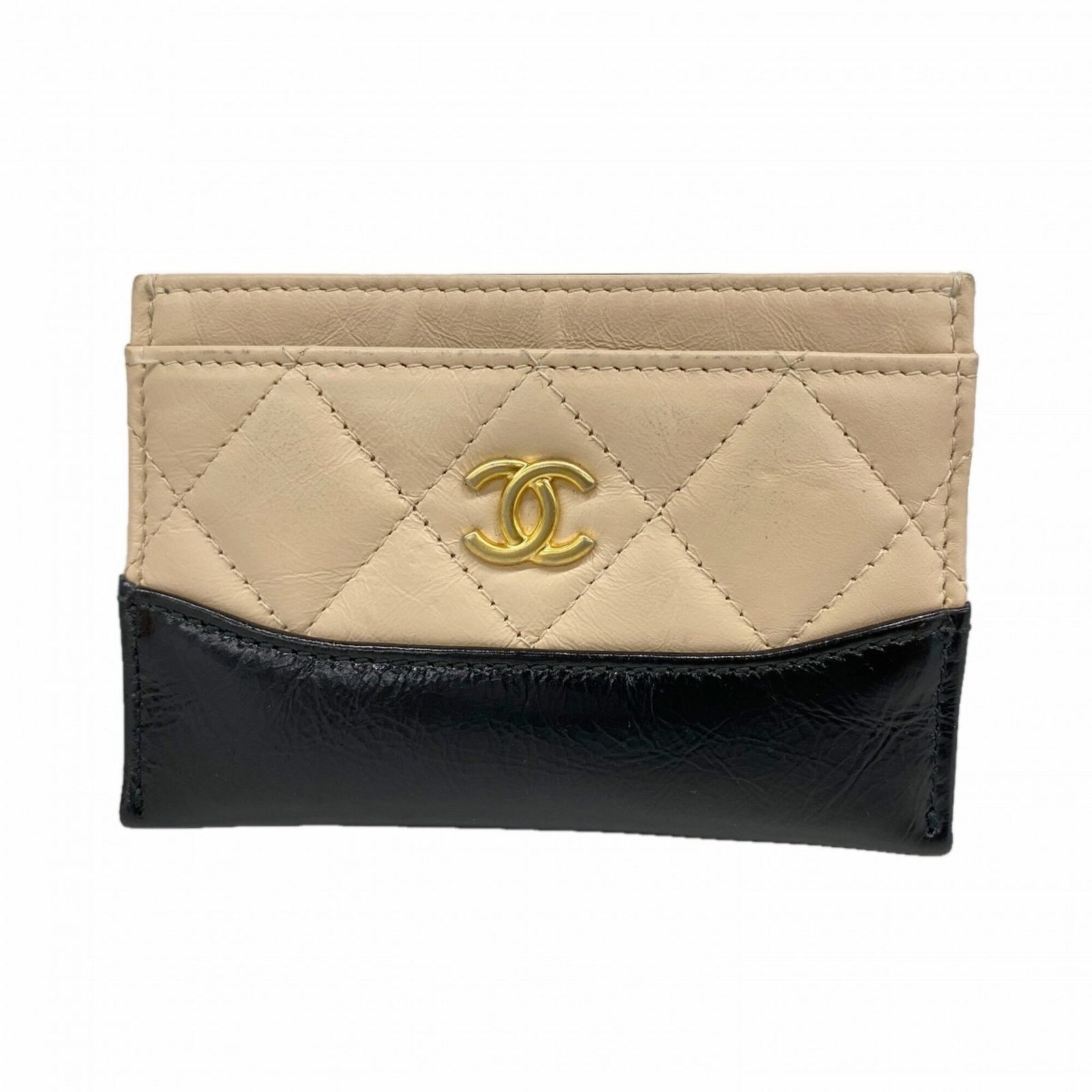 シャネル(Chanel) シャネル 名刺入れ・カードケース ガブリエル ラムスキン レザー ブラック ベージュ レディース
