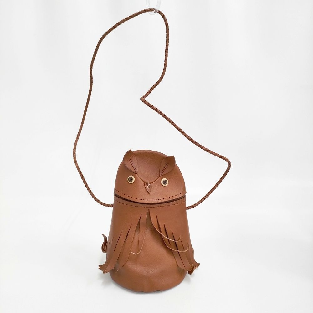 mina perhonen 希少 owl bag ふくろうバッグ レザーバッグ 牛革 qs9393 ショルダーバッグ ブラウン レディース ミナペルホネン【中古】6-0526G♪