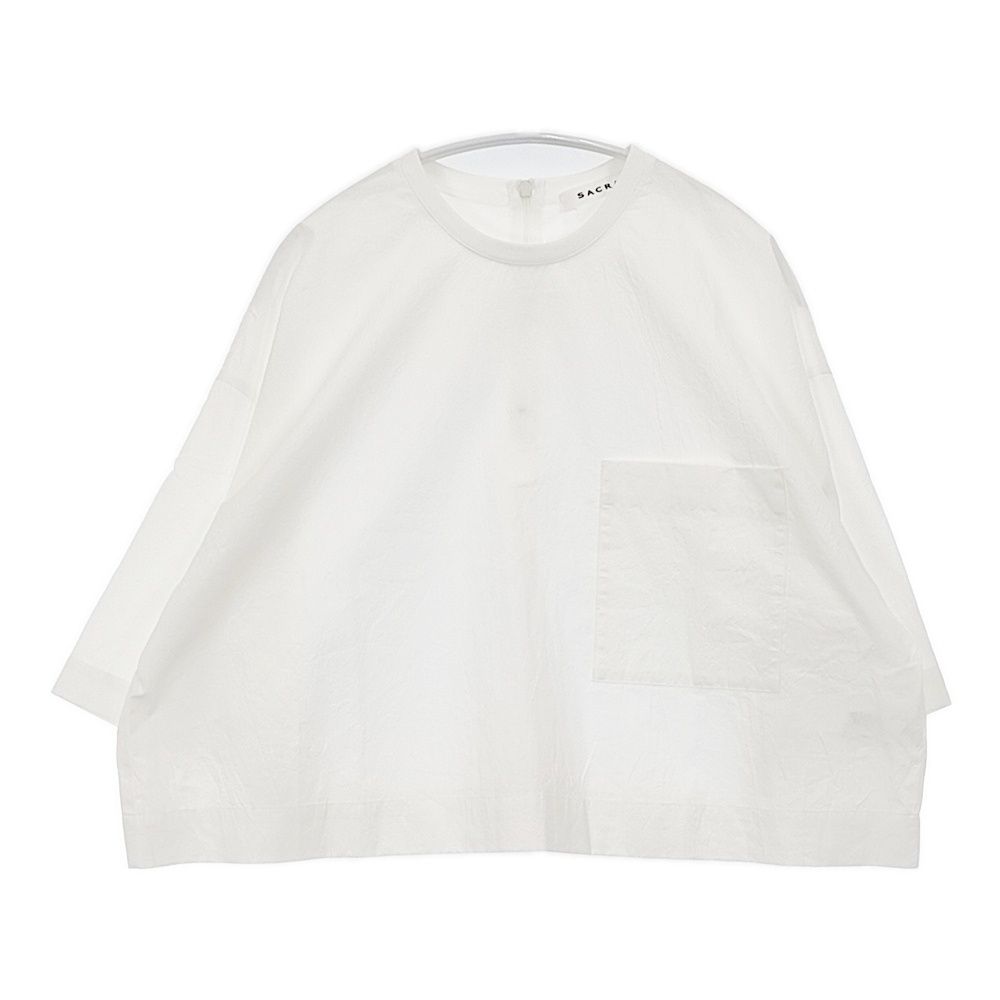 sacra ハイカウントコットンタンブルクロップド丈Tシャツ 38 定価27500円 ブラウス 半袖カットソー ホワイト レディース サクラ【中古】6-0526S♪