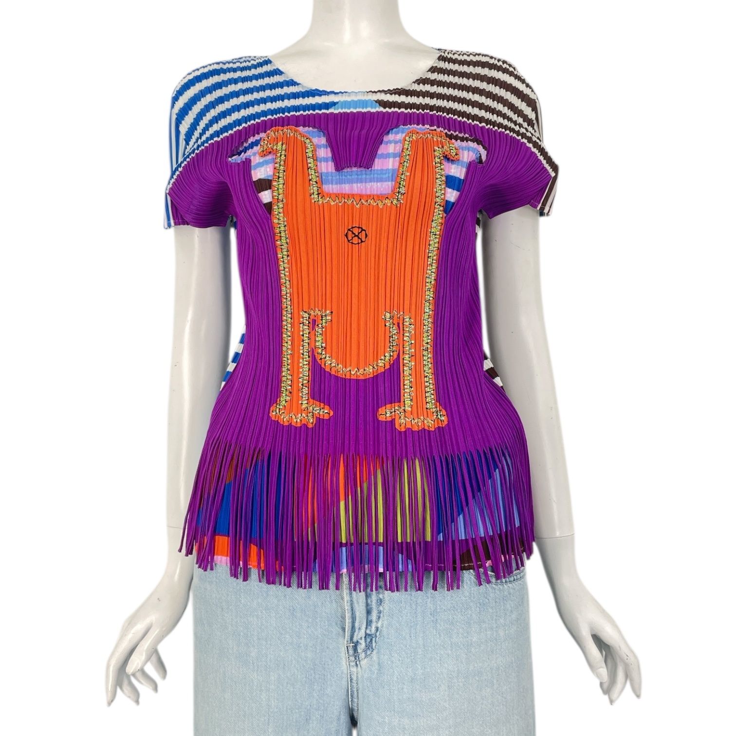 新品同様 ISSEY MIYAKE イッセイミヤケ PLEATS PLEASE プリーツプリーズ カットソー 逆立ち 半袖 総柄 サイズ3 マルチカラー
