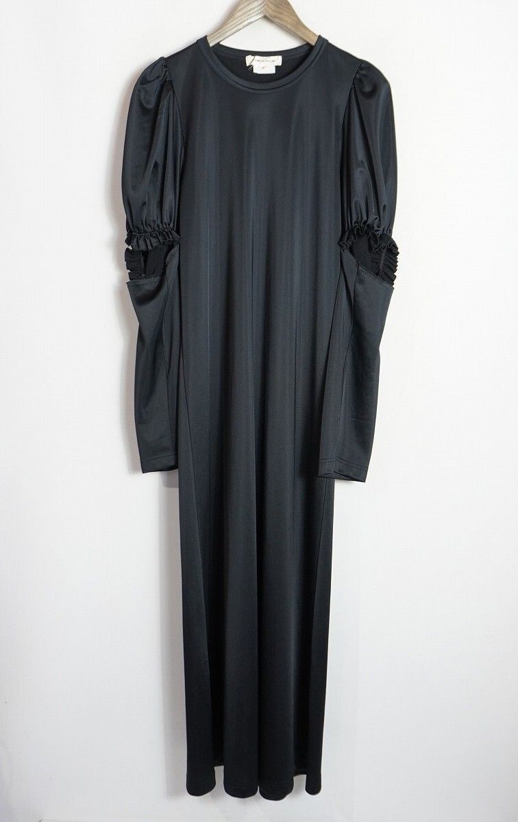 正規 美品 COMME des GARCONS コムデギャルソン GD-T016 フリル パフスリーブ ジャージー ドレス ロング ワンピース 長袖 黒 1113P♪